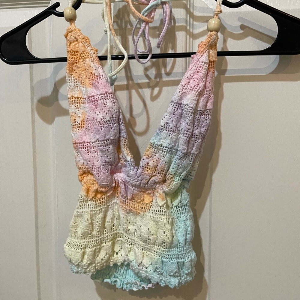 Cropped crochet cropped tie dye halter top